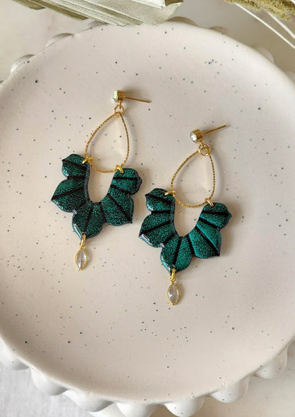 Green Lotus Dangles | Handmade Polymer Clay Earrings