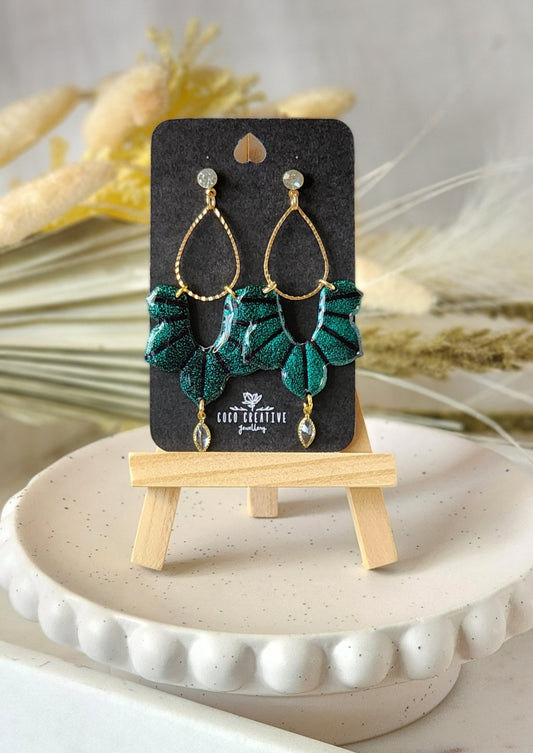 Green Lotus Dangles | Handmade Polymer Clay Earrings