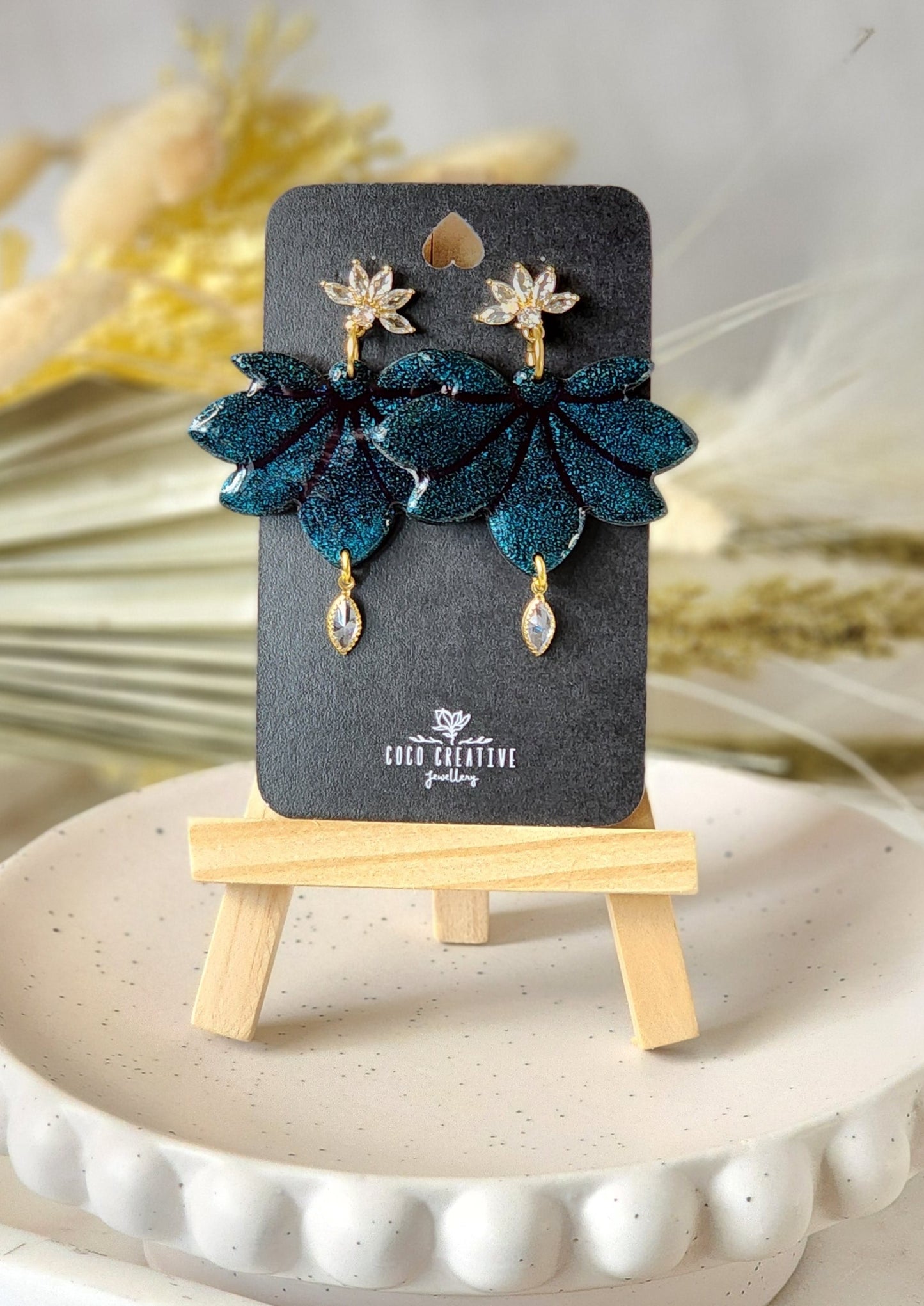 Shimmer Blue Lotus | Handmade Polymer Clay Earrings