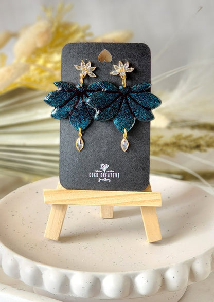 Shimmer Blue Lotus | Handmade Polymer Clay Earrings