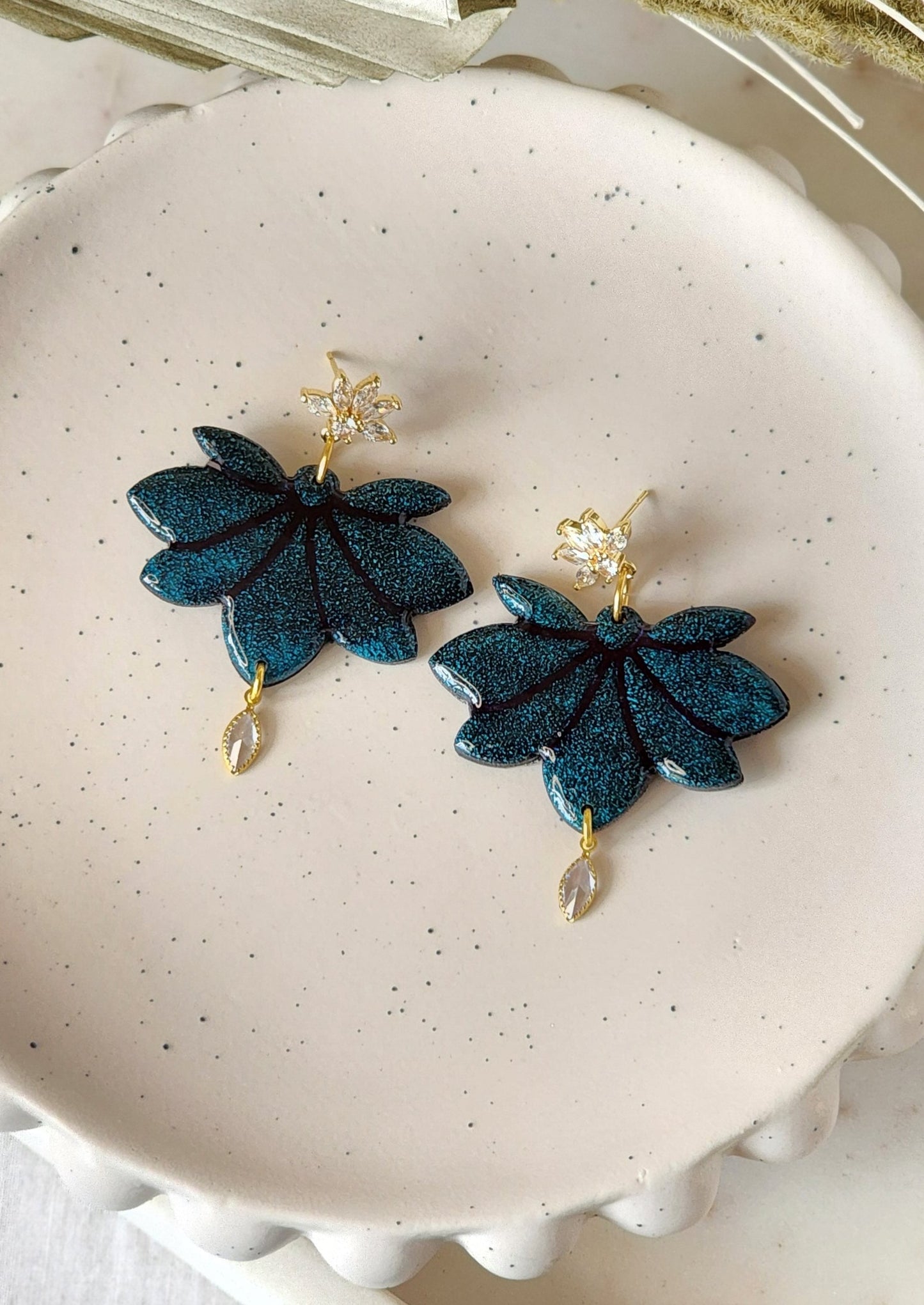 Shimmer Blue Lotus | Handmade Polymer Clay Earrings