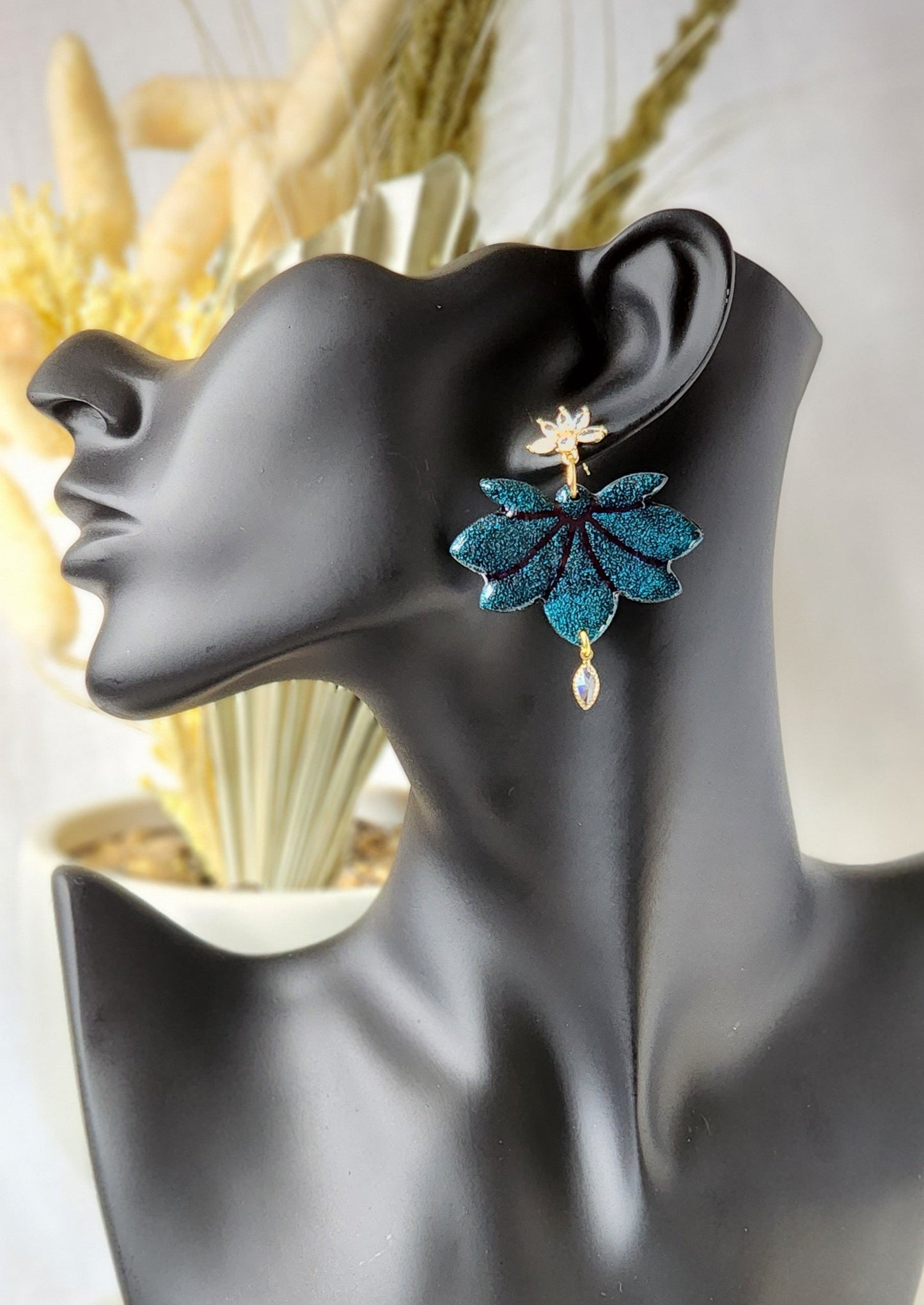 Shimmer Blue Lotus | Handmade Polymer Clay Earrings