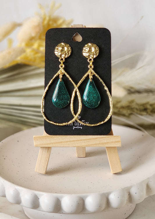 Green and Gold Drop Dangles | Handmade Polymer Clay Earrings