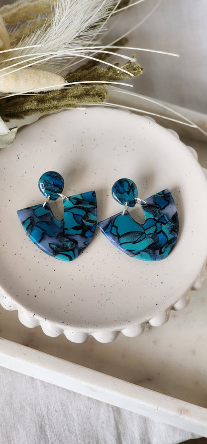 Green/Blue Marble Dangle 1 | Handmade Polymer Clay Earrings