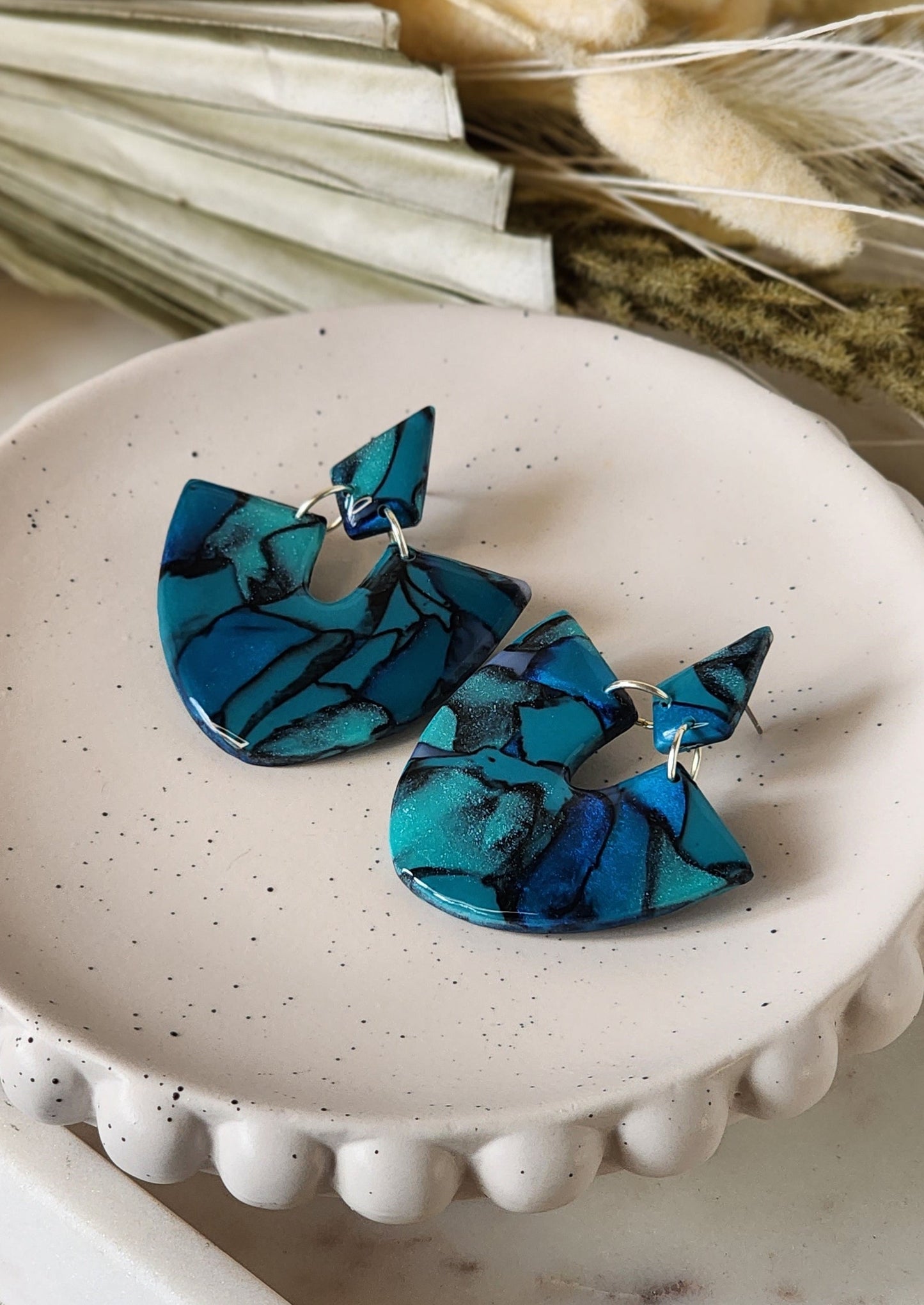 Green/Blue Marble Dangle 2 | Handmade Polymer Clay Earrings