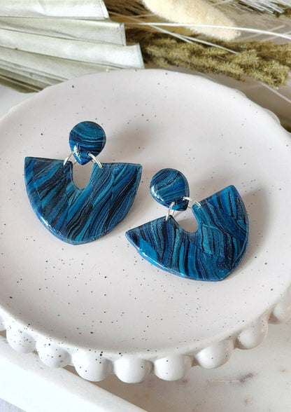 Green/Blue Marble Dangle 3 | Handmade Polymer Clay Earrings