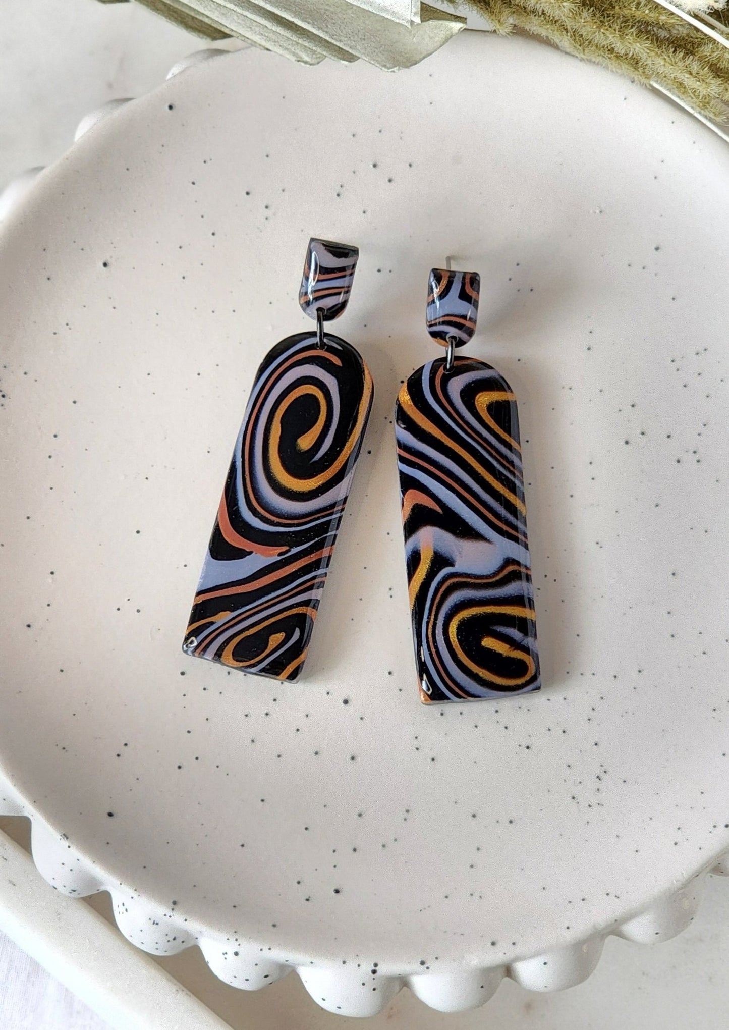 Long Spiral Dangles 2 | Handmade Polymer Clay Earrings