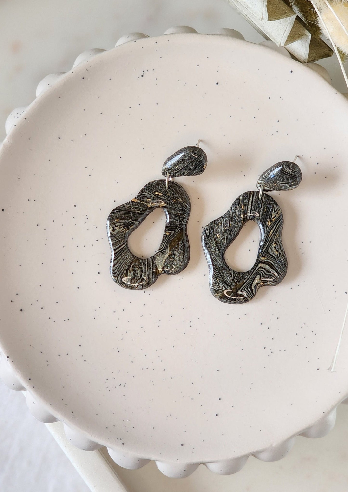 Zebra Stone Curve Dangles 1 | Handmade Polymer Clay Earrings