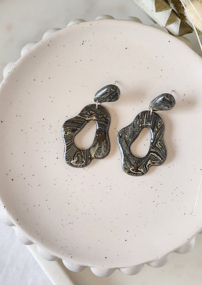 Zebra Stone Curve Dangles 1 | Handmade Polymer Clay Earrings