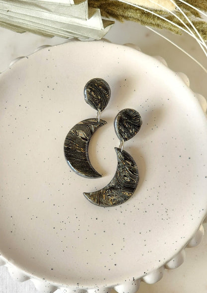 Zebra Stone Moon | Handmade Polymer Clay Earrings