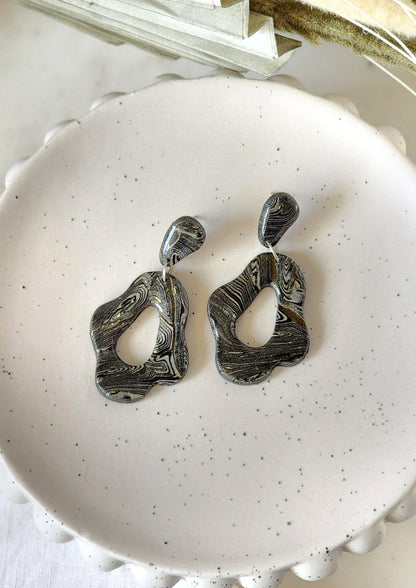 Zebra Stone Curve Dangles 2 | Handmade Polymer Clay Earrings