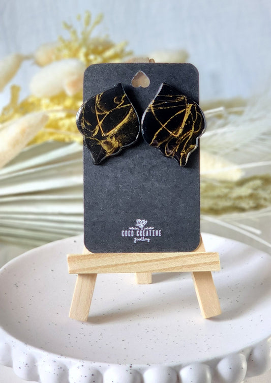 Black and Gold Marble Studs | Handmade Polymer Clay Earrings