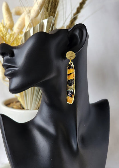 Black and Gold Frame Dangles | Handmade Polymer Clay Earrings