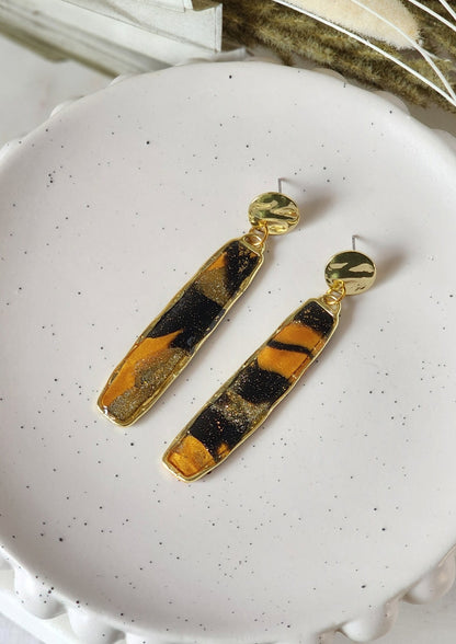 Black and Gold Frame Dangles | Handmade Polymer Clay Earrings