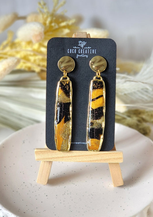 Black and Gold Frame Dangles | Handmade Polymer Clay Earrings