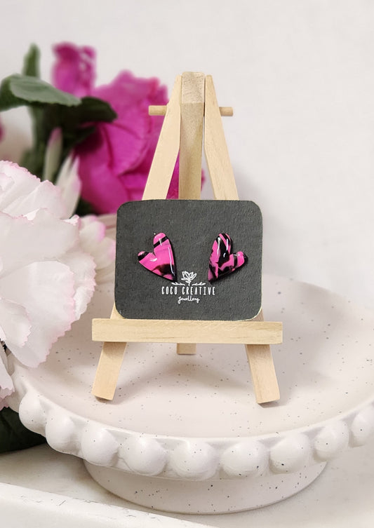 Pink & Black Heart Studs | Handmade Polymer Clay Earrings