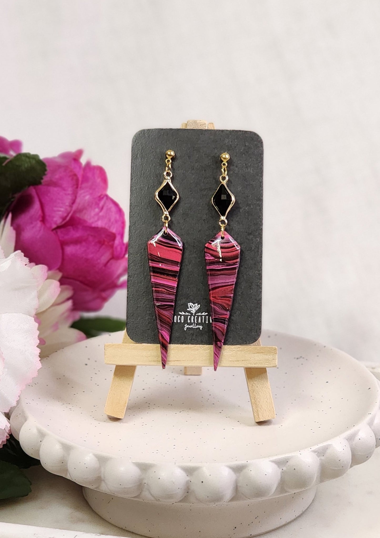 Pink Swirl Spike Dangles 1 | Handmade Polymer Clay Earrings