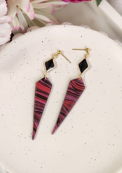 Pink Swirl Spike Dangles 1 | Handmade Polymer Clay Earrings