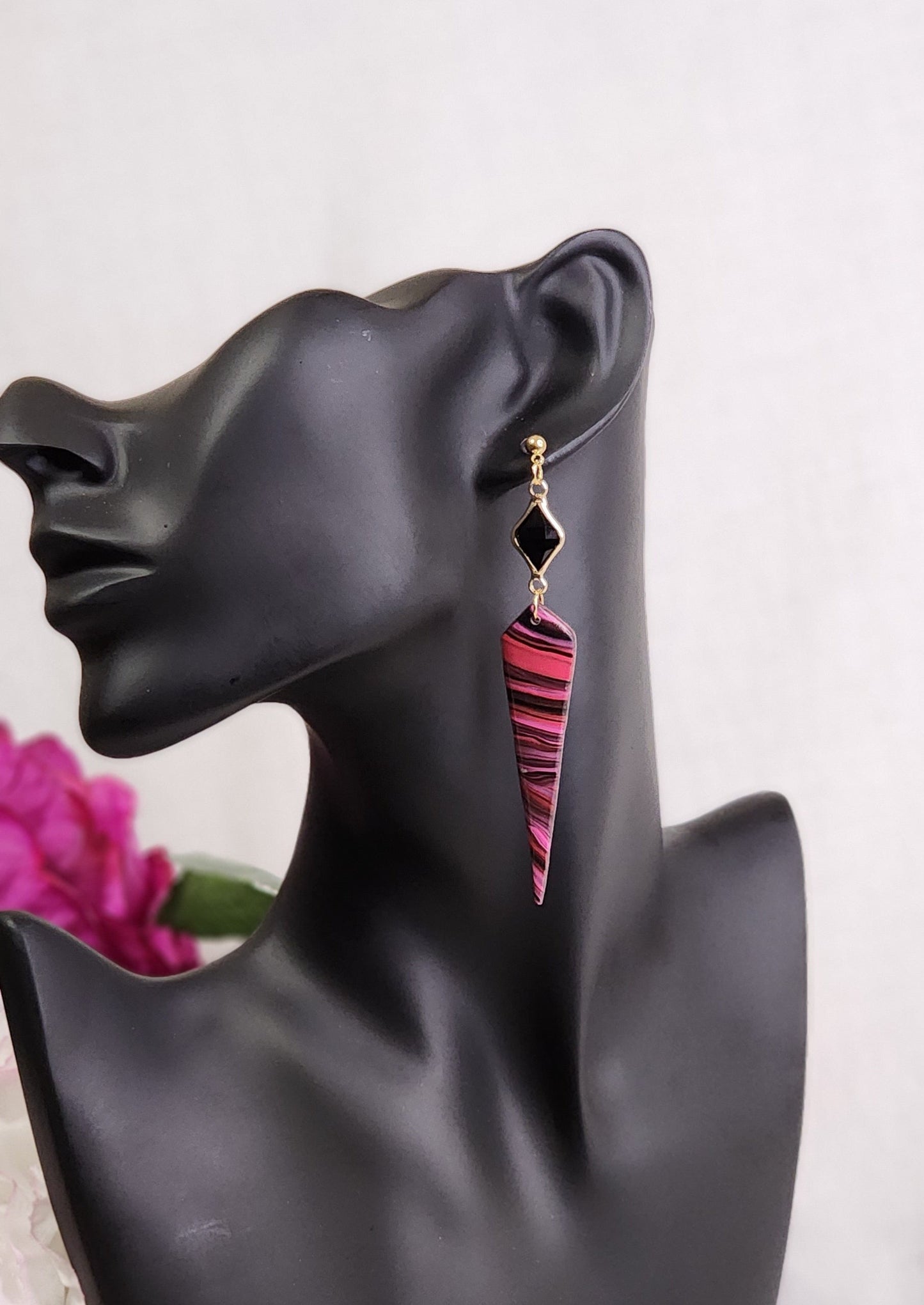 Pink Swirl Spike Dangles 1 | Handmade Polymer Clay Earrings