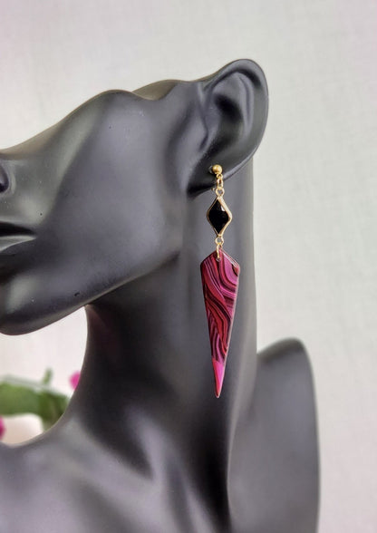 Pink Swirl Spike Dangles 2 | Handmade Polymer Clay Earrings