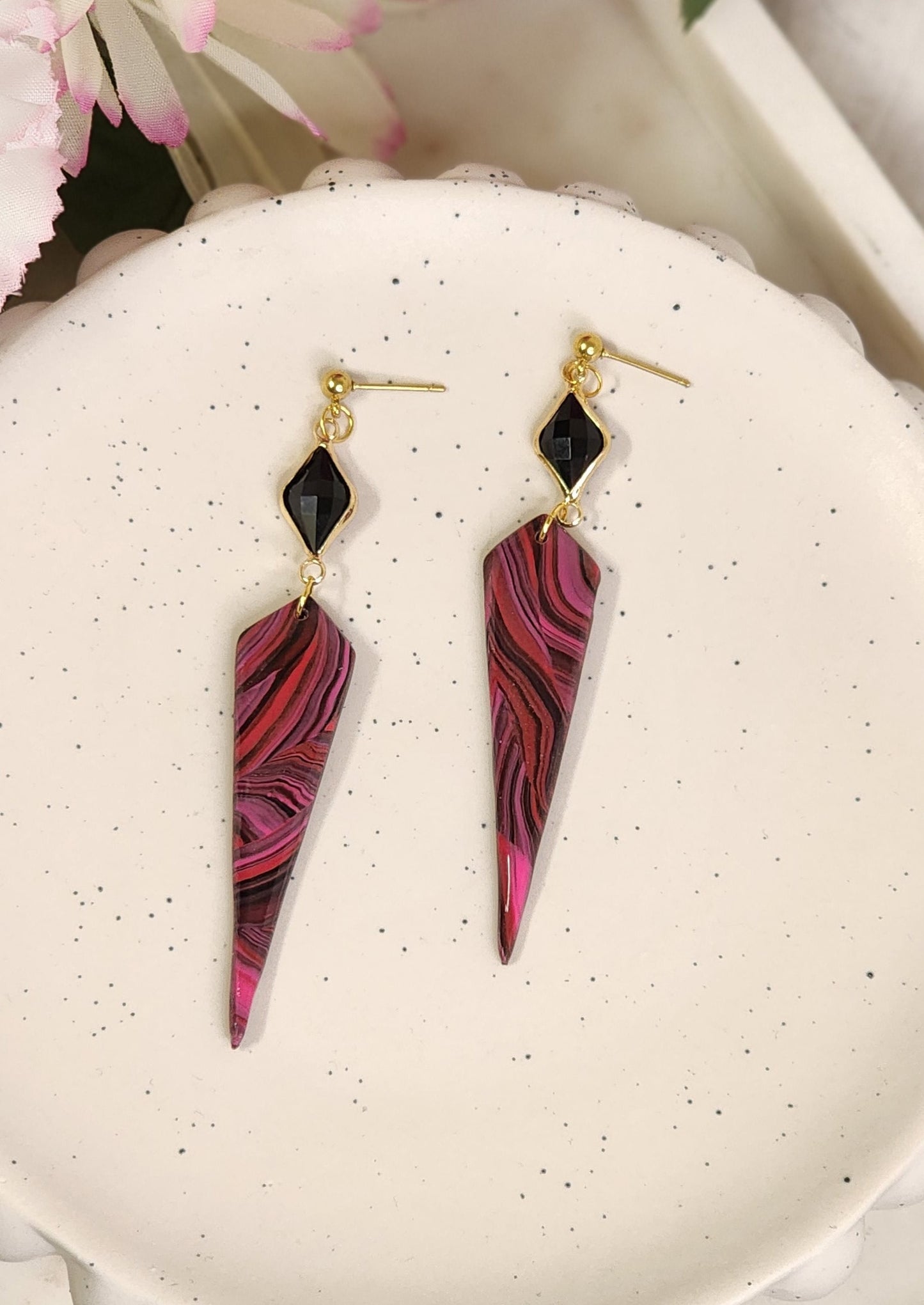 Pink Swirl Spike Dangles 2 | Handmade Polymer Clay Earrings