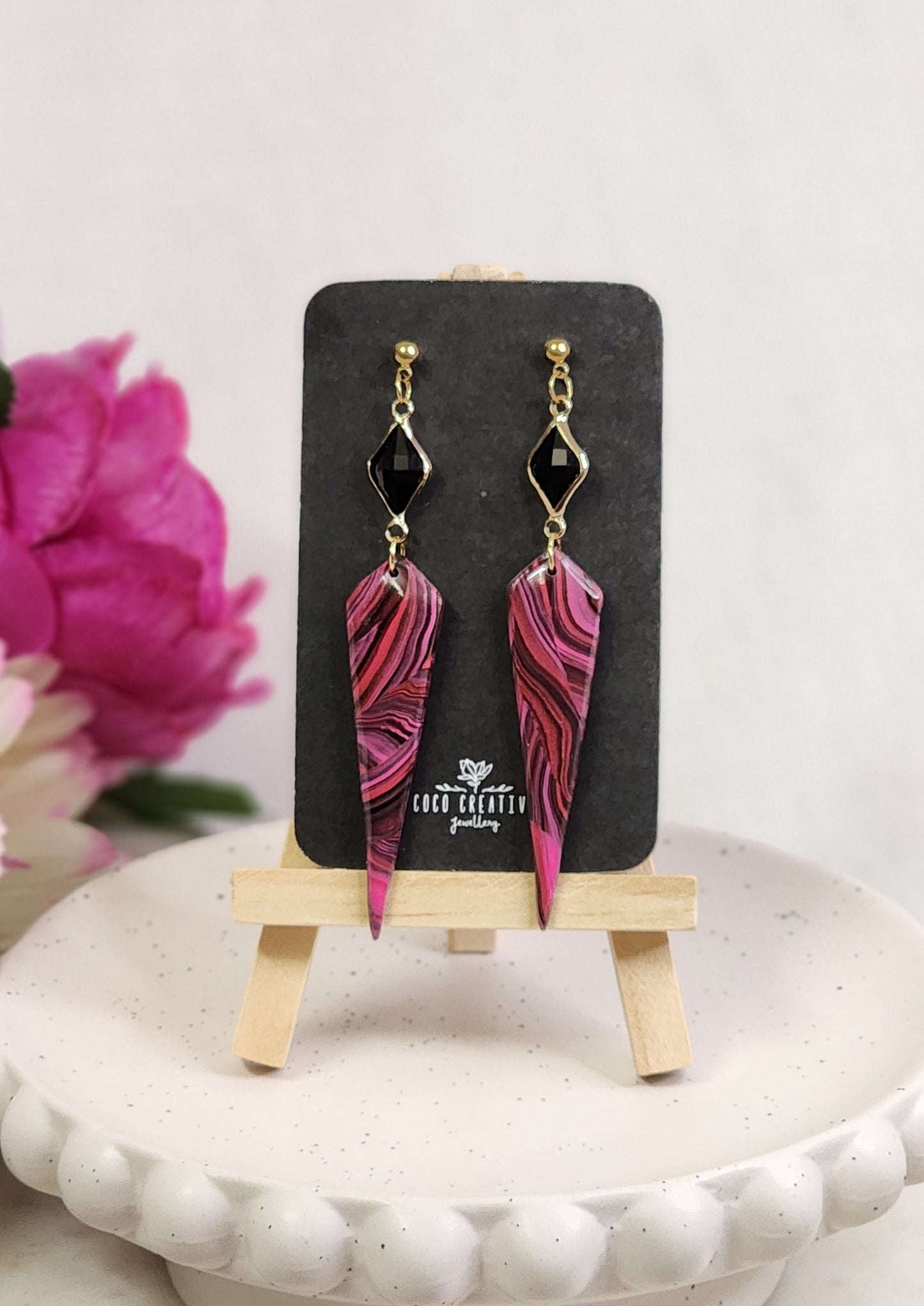 Pink Swirl Spike Dangles 2 | Handmade Polymer Clay Earrings